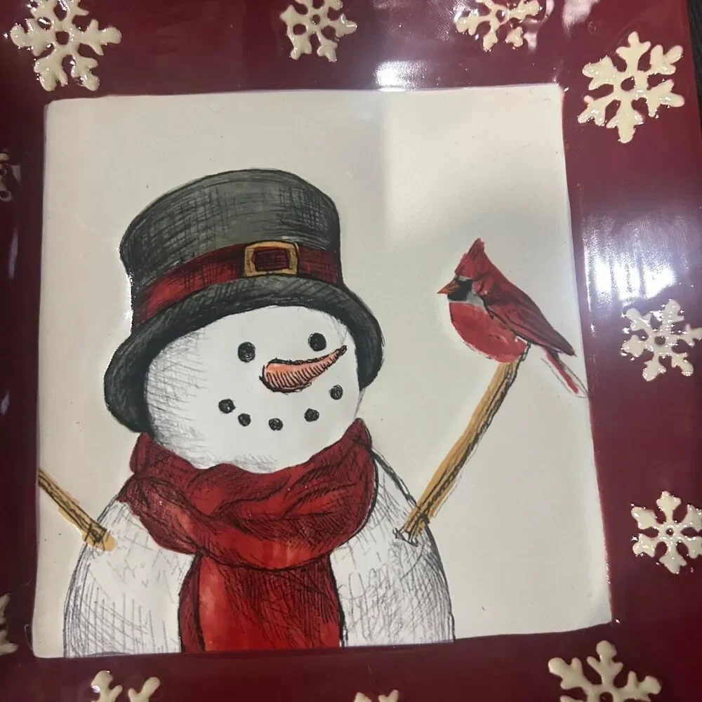 Square Snowman Christmas Serving Plate